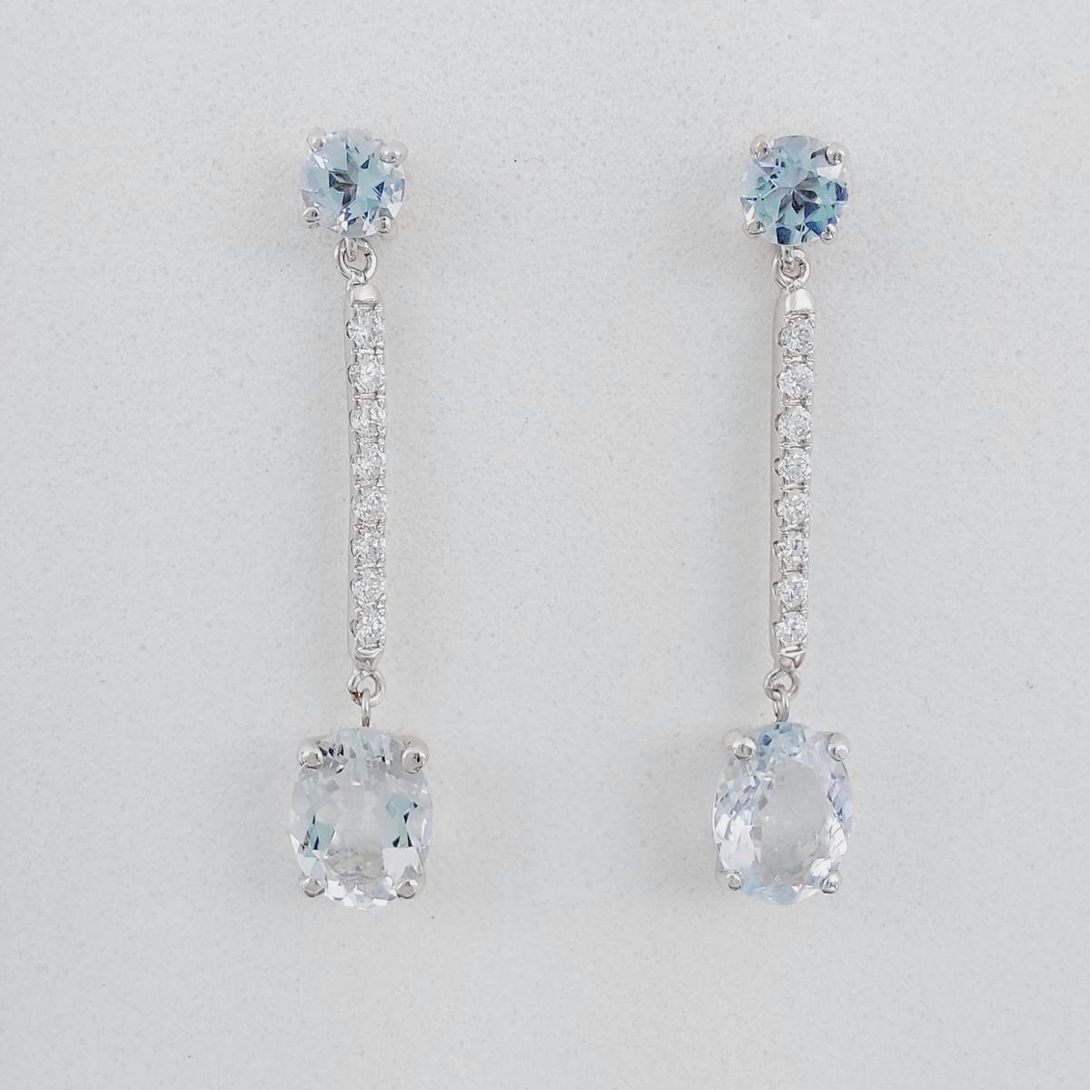 PENDIENTES BRILLANTES Y AGUAMARINA ORO BLANCO
