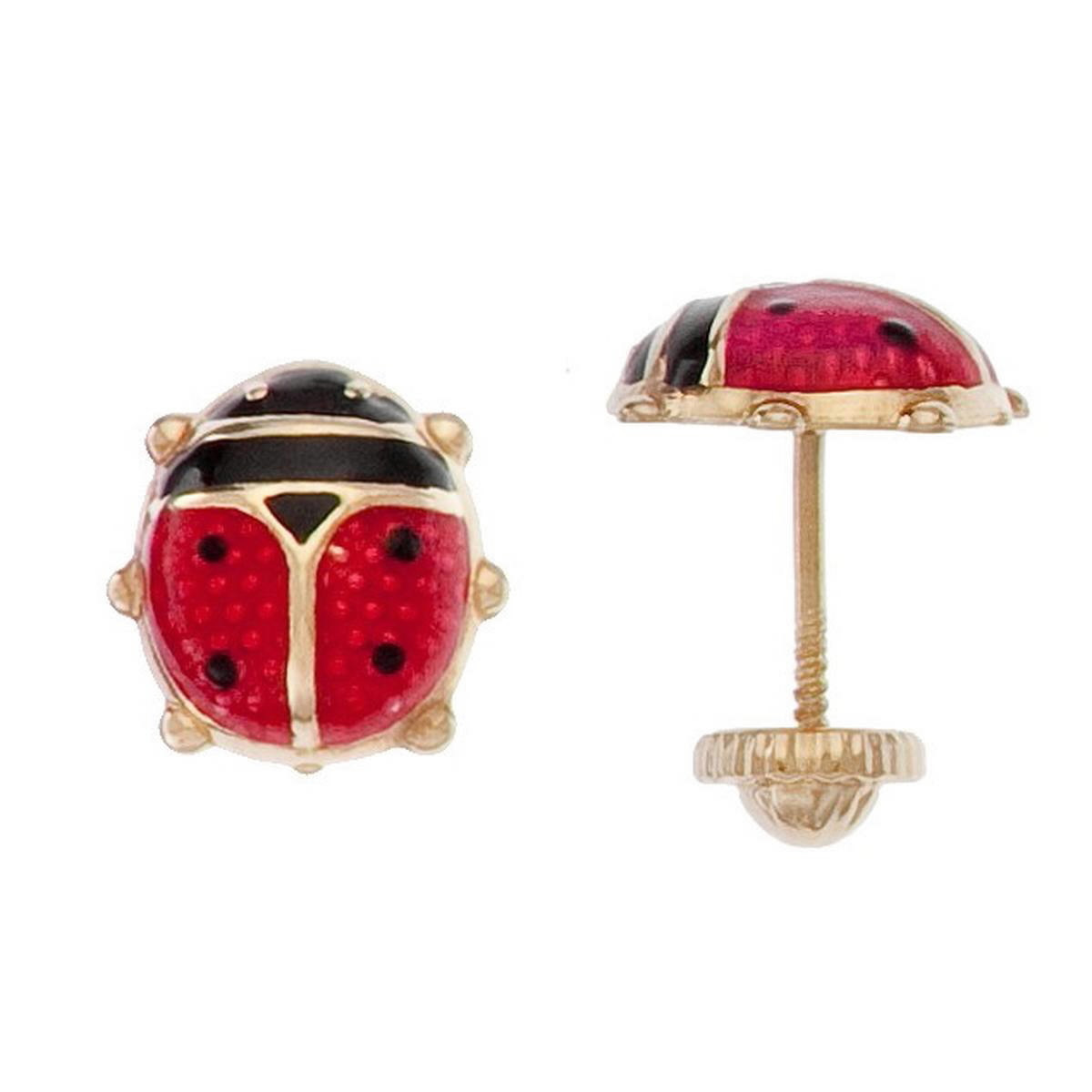PENDIENTES mariquita esmalte mediasna ORO AMARILLO