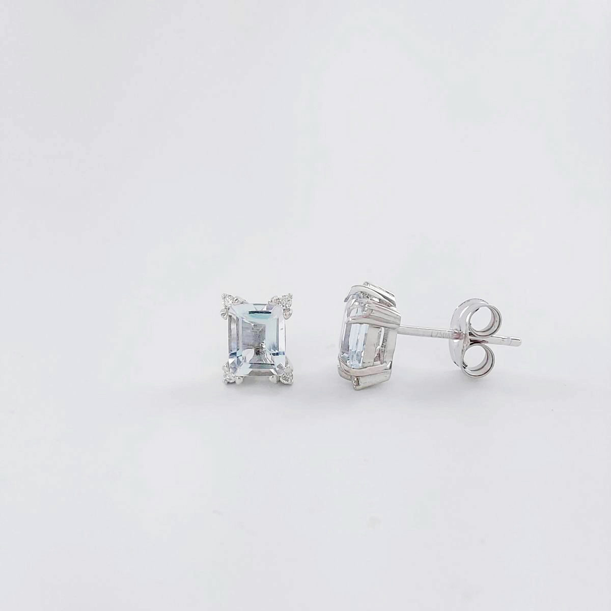 PENDIENTES AGUAMARINA Y BRILLANTES ORO BLANCO